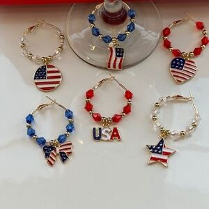 6 Patriotic Wine Glass Charms